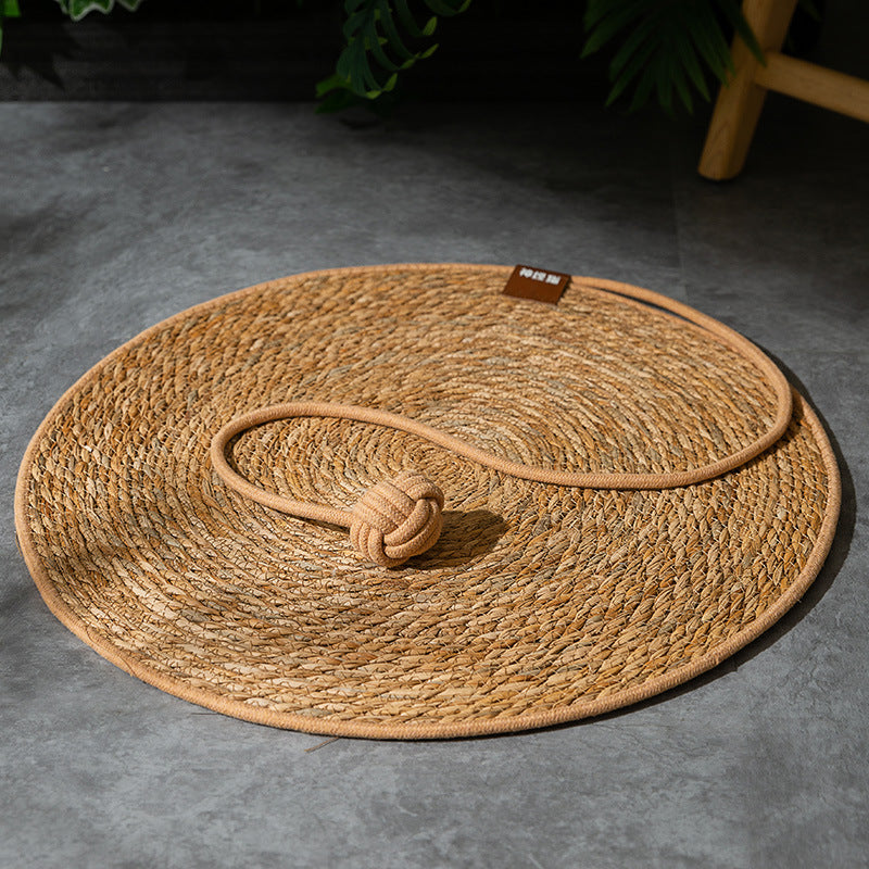 Natural cattail mat four seasons round rattan cat scratching board cat scratching mat no dandruff pet cat supplies