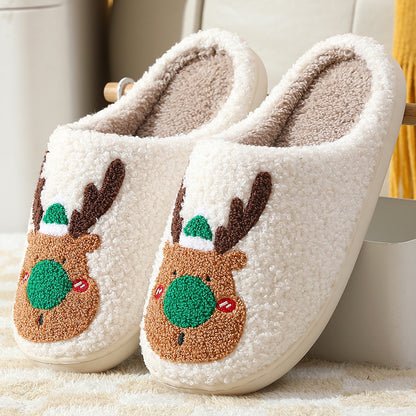 Popular Christmas Elk Cotton Slippers Women's Autumn and Winter Home Couples Cross-border Warm Home Home Plush Foreign Trade