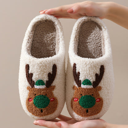 Popular Christmas Elk Cotton Slippers Women's Autumn and Winter Home Couples Cross-border Warm Home Home Plush Foreign Trade