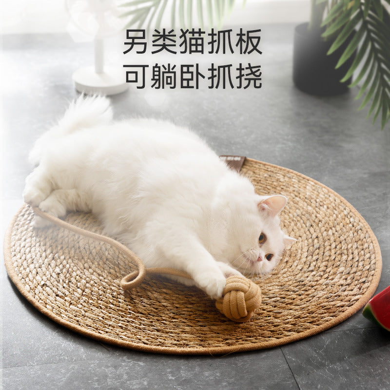 Natural cattail mat four seasons round rattan cat scratching board cat scratching mat no dandruff pet cat supplies