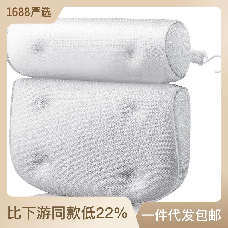 Spot supply cross-border 3D mesh non-slip bath pillow bathtub pillow SPA pillow with non-slip suction cup bathtub pillow